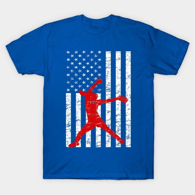 American Flag Girl's Softball Fast Pitch Pitcher T-shirt T-Shirt by TeeCreations